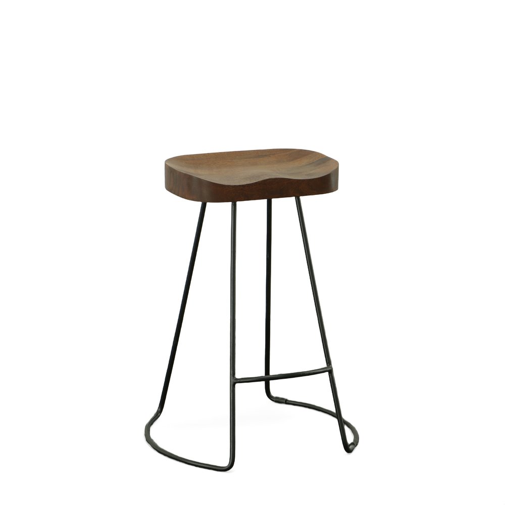 Set of Two 25" Chestnut And Black Solid Wood And Steel Backless Counter Height Bar Chairs HomeRoots