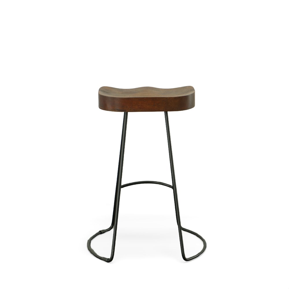 Set of Two 25" Chestnut and Black Solid Wood and Steel Backless Counter Height Bar Chairs HomeRoots