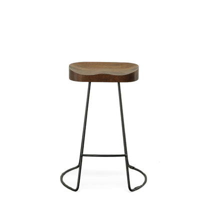 Set of Two 25" Chestnut and Black Solid Wood and Steel Backless Counter Height Bar Chairs HomeRoots