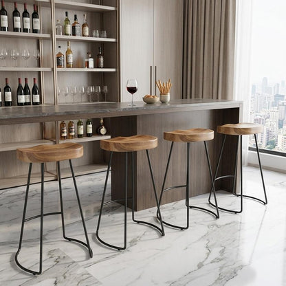 Set of Two 25" Natural and Black Solid Wood and Steel Backless Counter Height Bar Chairs HomeRoots