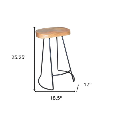 Set of Two 25" Natural And Black Solid Wood And Steel Backless Counter Height Bar Chairs HomeRoots