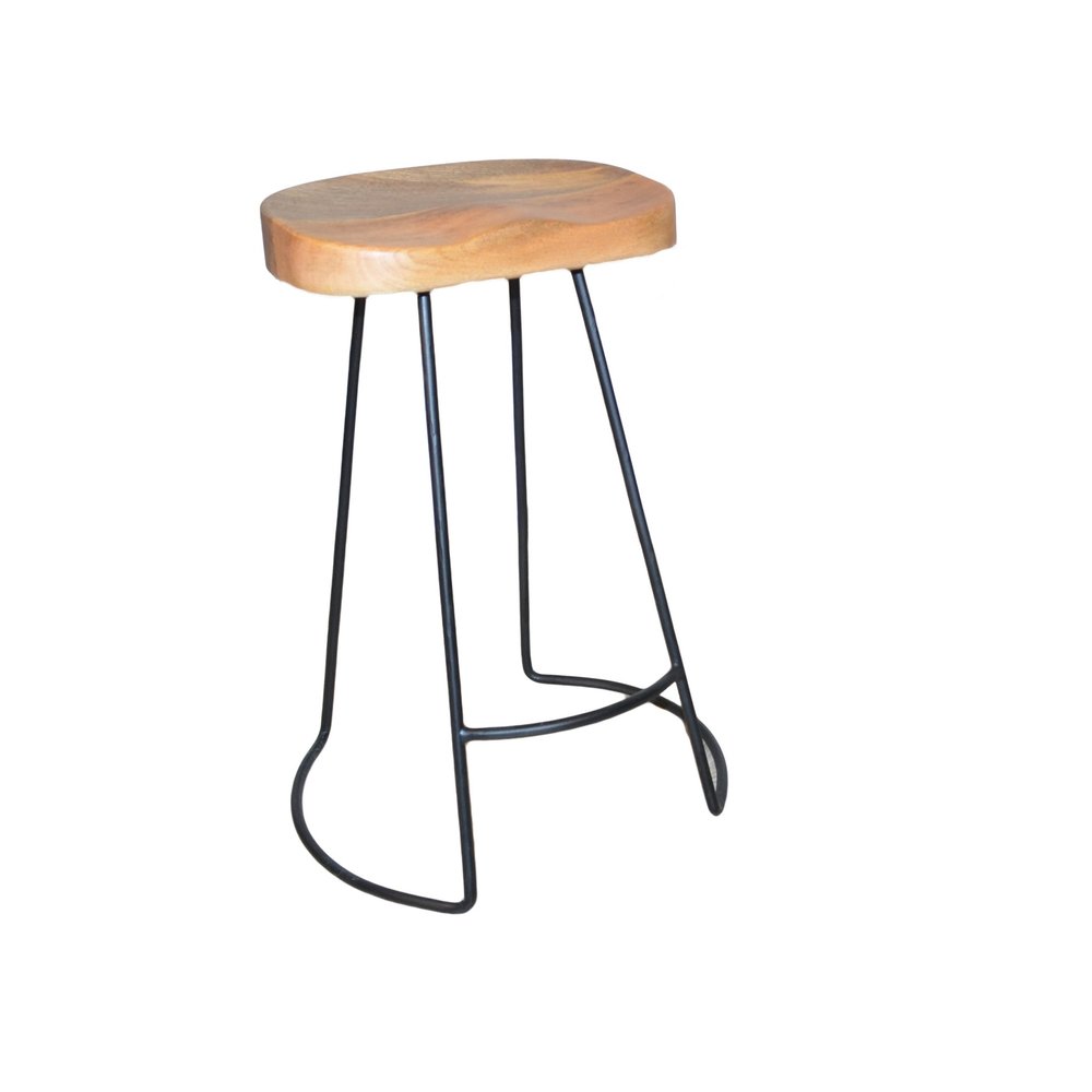 Set of Two 25" Natural And Black Solid Wood And Steel Backless Counter Height Bar Chairs HomeRoots