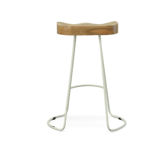 Set of Two 25" Natural and White Solid Wood and Steel Backless Counter Height Bar Chairs HomeRoots