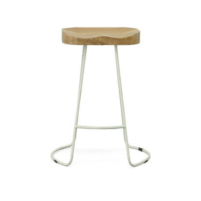 Set of Two 25" Natural and White Solid Wood and Steel Backless Counter Height Bar Chairs HomeRoots