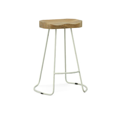 Set of Two 25" Natural and White Solid Wood and Steel Backless Counter Height Bar Chairs HomeRoots