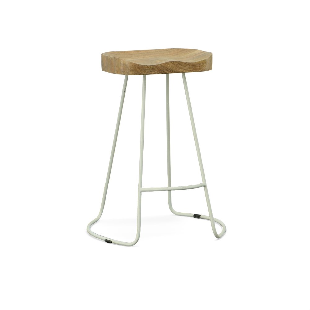 Set of Two 25" Natural And White Solid Wood And Steel Backless Counter Height Bar Chairs HomeRoots