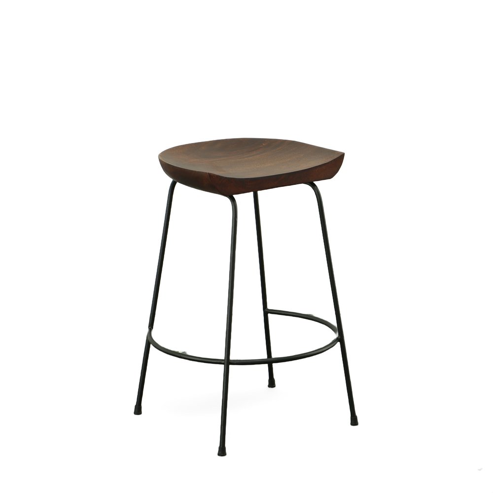 Set of Two 25" Chestnut And Black Solid Wood And Steel Backless Counter Height Bar Chairs HomeRoots