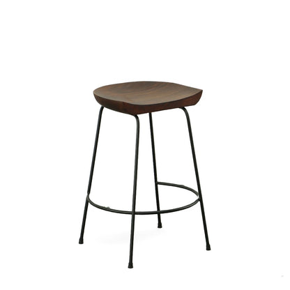 Set of Two 25" Chestnut And Black Solid Wood And Steel Backless Counter Height Bar Chairs HomeRoots