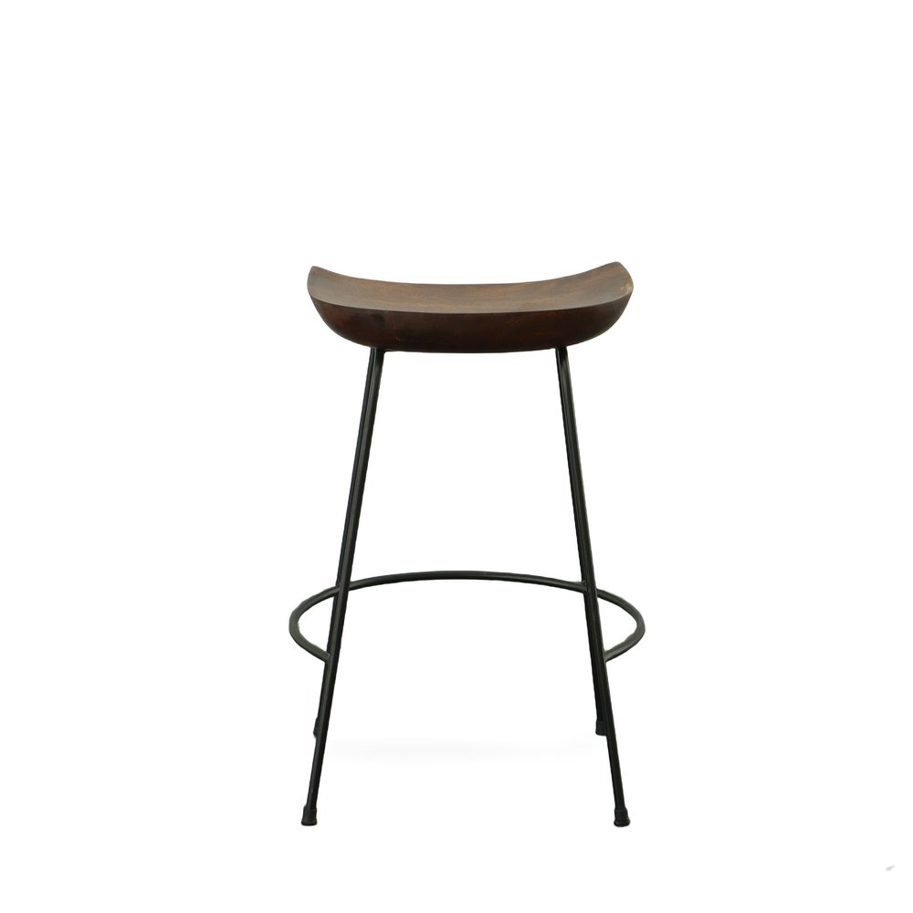 Set of Two 25" Chestnut And Black Solid Wood And Steel Backless Counter Height Bar Chairs HomeRoots