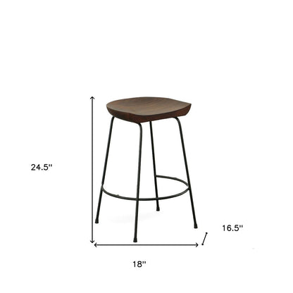 Set of Two 25" Chestnut And Black Solid Wood And Steel Backless Counter Height Bar Chairs HomeRoots