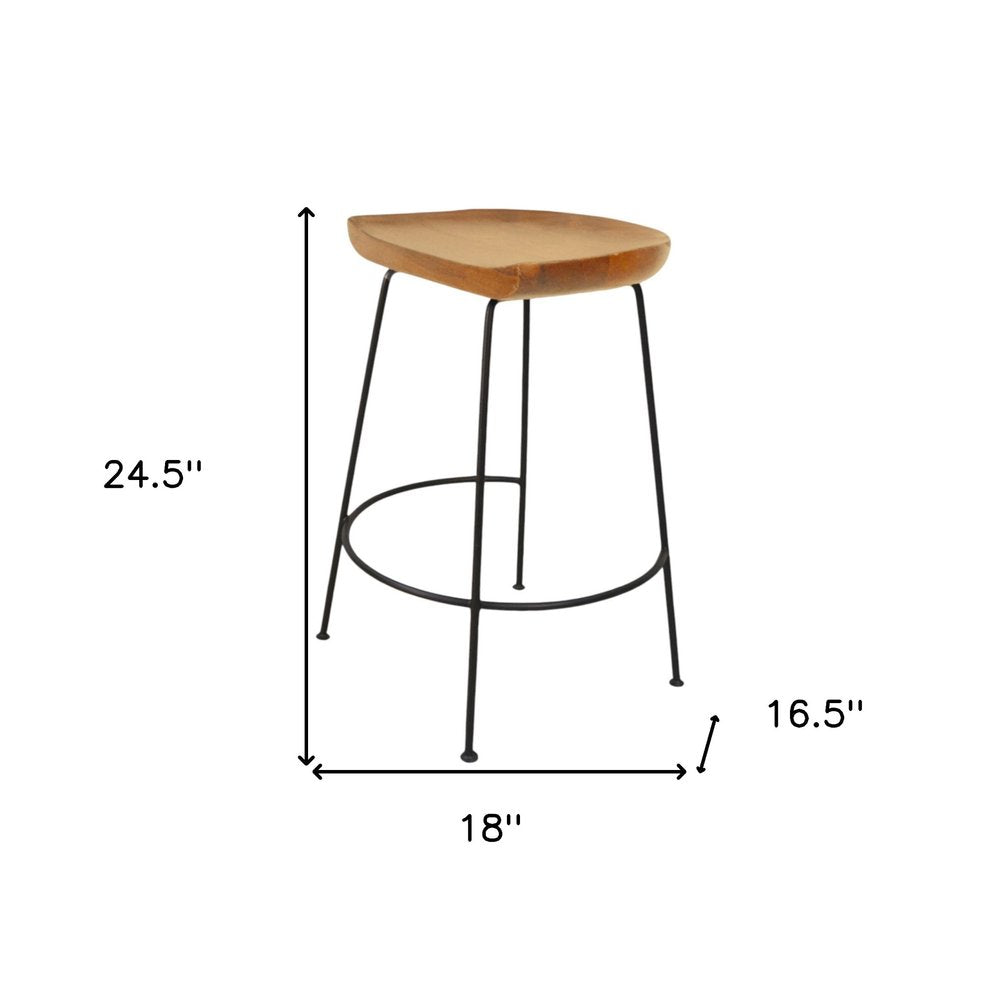 Set of Two 25" Natural And Black Solid Wood And Steel Backless Counter Height Bar Chairs HomeRoots