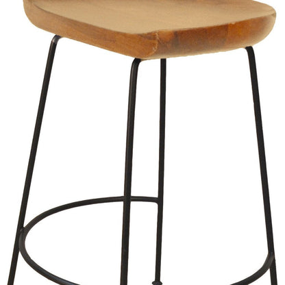 Set of Two 25" Natural And Black Solid Wood And Steel Backless Counter Height Bar Chairs HomeRoots
