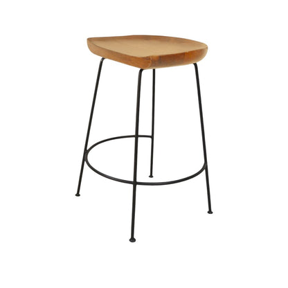 Set of Two 25" Natural And Black Solid Wood And Steel Backless Counter Height Bar Chairs HomeRoots