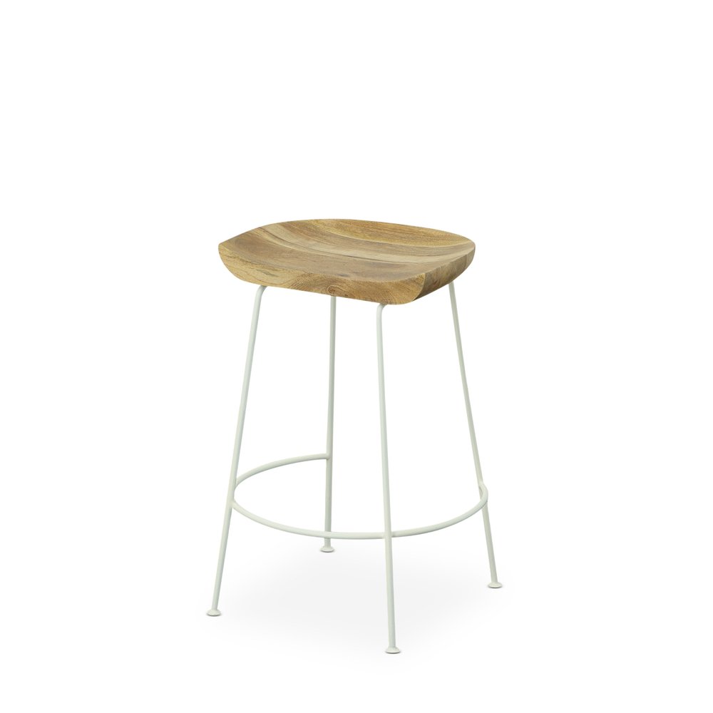Set of Two 25" Natural And White Solid Wood And Steel Backless Counter Height Bar Chairs HomeRoots