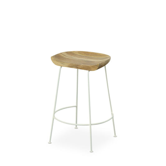 Set of Two 25" Natural And White Solid Wood And Steel Backless Counter Height Bar Chairs HomeRoots