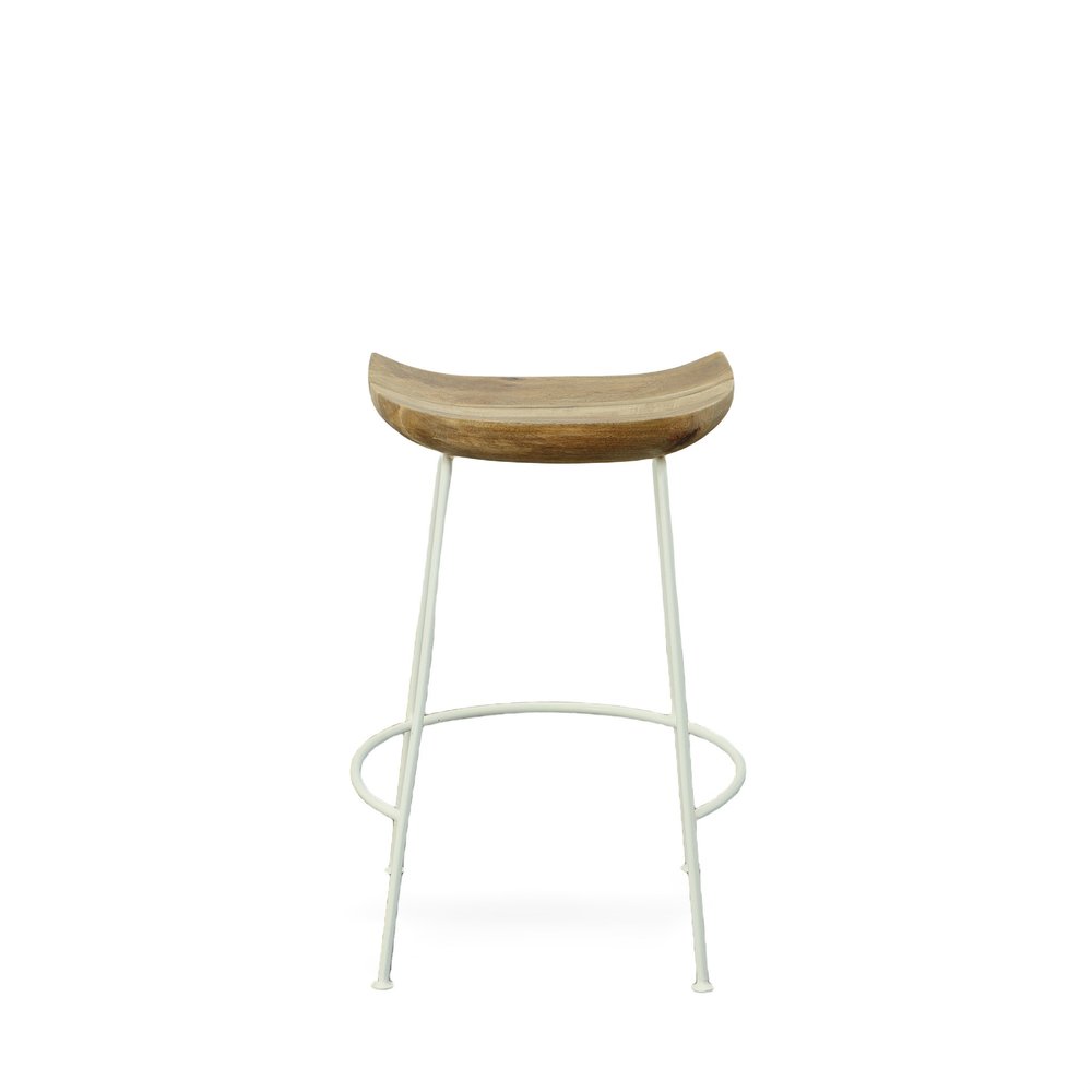 Set of Two 25" Natural And White Solid Wood And Steel Backless Counter Height Bar Chairs HomeRoots