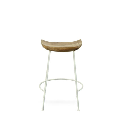 Set of Two 25" Natural And White Solid Wood And Steel Backless Counter Height Bar Chairs HomeRoots