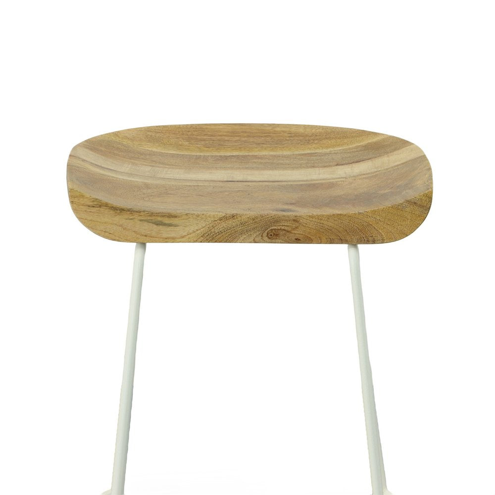 Set of Two 25" Natural And White Solid Wood And Steel Backless Counter Height Bar Chairs HomeRoots