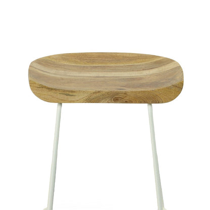 Set of Two 25" Natural And White Solid Wood And Steel Backless Counter Height Bar Chairs HomeRoots