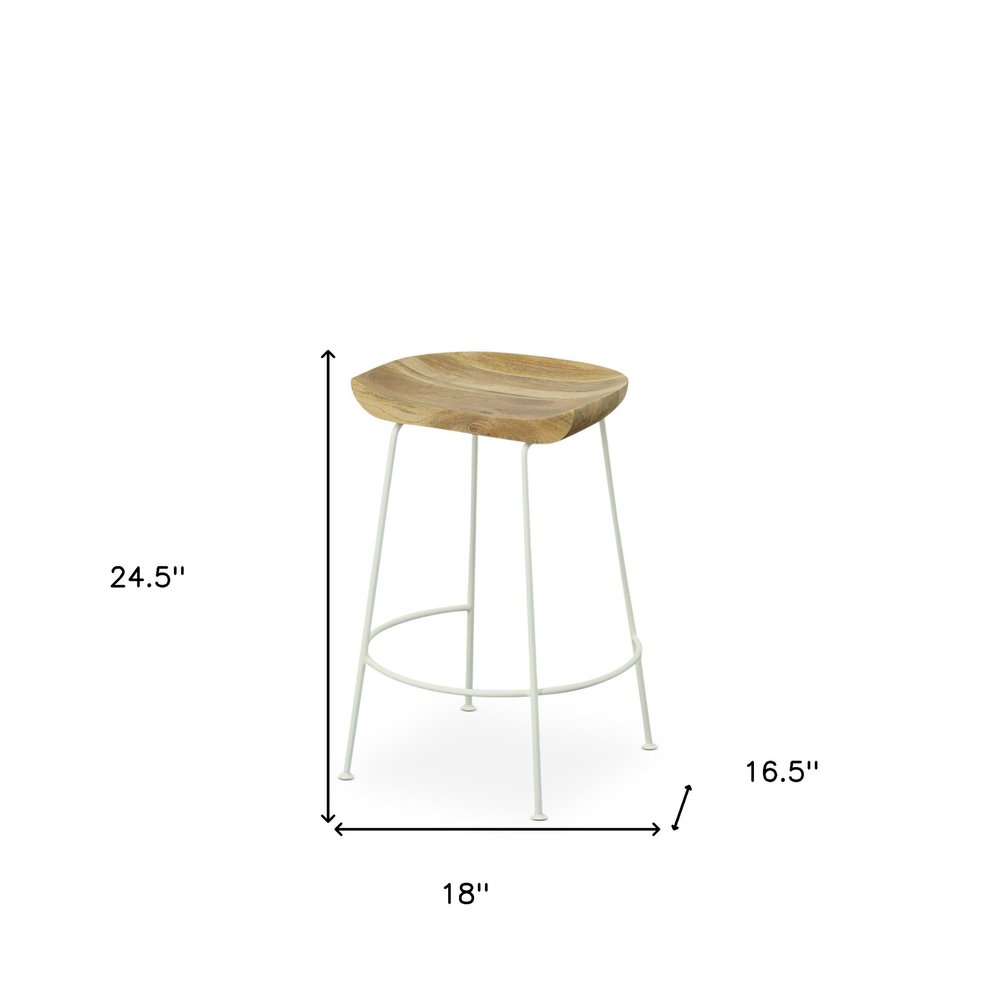 Set of Two 25" Natural And White Solid Wood And Steel Backless Counter Height Bar Chairs HomeRoots