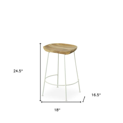 Set of Two 25" Natural And White Solid Wood And Steel Backless Counter Height Bar Chairs HomeRoots