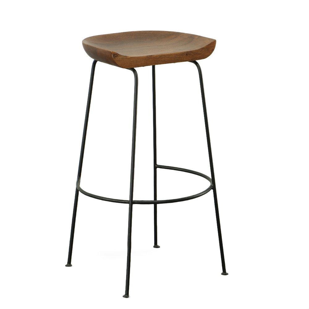 Set of Two 31" Chestnut And Black Solid Wood And Steel Backless Bar Height Bar Chairs HomeRoots