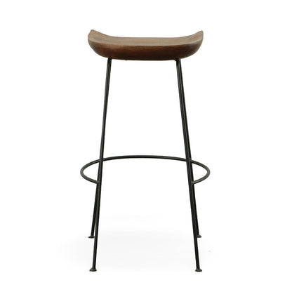 Set of Two 31" Chestnut And Black Solid Wood And Steel Backless Bar Height Bar Chairs HomeRoots