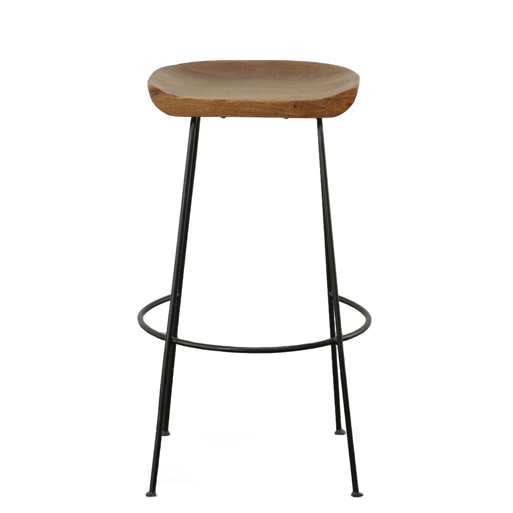 Set of Two 31" Chestnut And Black Solid Wood And Steel Backless Bar Height Bar Chairs HomeRoots