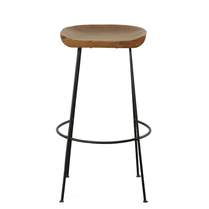 Set of Two 31" Chestnut And Black Solid Wood And Steel Backless Bar Height Bar Chairs HomeRoots
