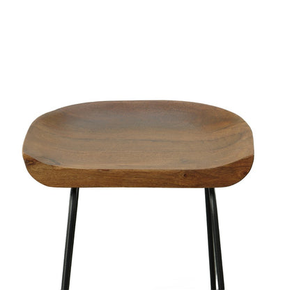 Set of Two 31" Chestnut And Black Solid Wood And Steel Backless Bar Height Bar Chairs HomeRoots