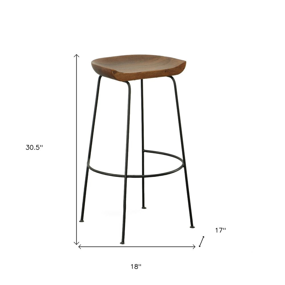 Set of Two 31" Chestnut And Black Solid Wood And Steel Backless Bar Height Bar Chairs HomeRoots