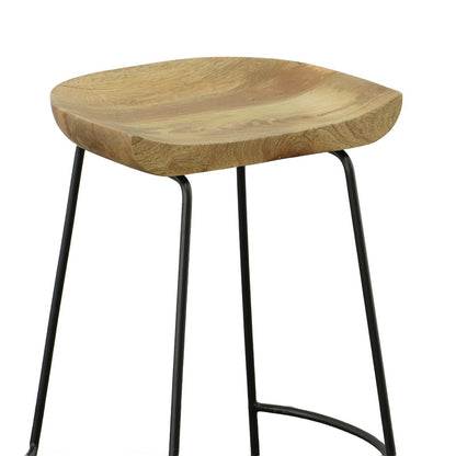 Set of Two 31" Natural And Black Solid Wood And Steel Backless Bar Height Bar Chairs HomeRoots
