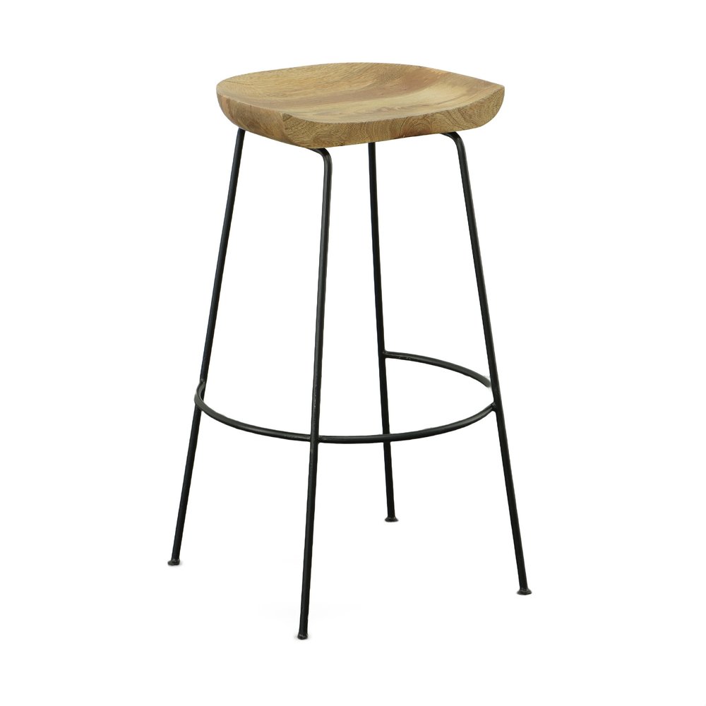 Set of Two 31" Natural And Black Solid Wood And Steel Backless Bar Height Bar Chairs HomeRoots