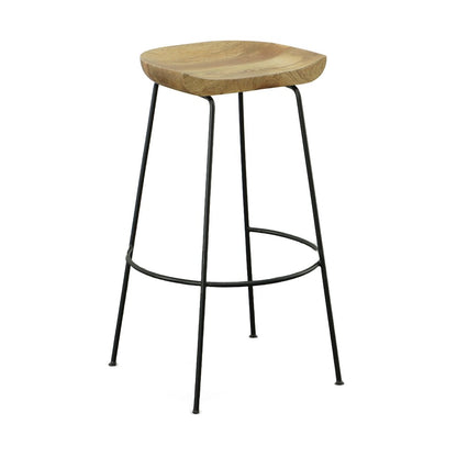 Set of Two 31" Natural And Black Solid Wood And Steel Backless Bar Height Bar Chairs HomeRoots