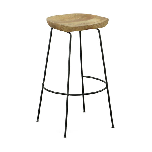 Set of Two 31" Natural And Black Solid Wood And Steel Backless Bar Height Bar Chairs HomeRoots