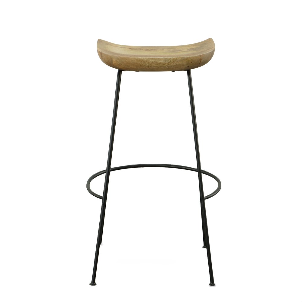 Set of Two 31" Natural And Black Solid Wood And Steel Backless Bar Height Bar Chairs HomeRoots