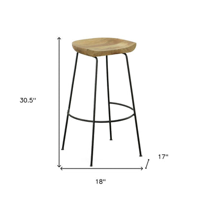 Set of Two 31" Natural And Black Solid Wood And Steel Backless Bar Height Bar Chairs HomeRoots
