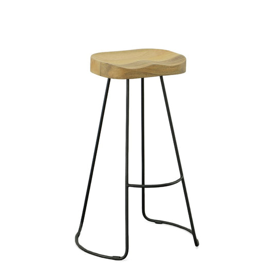 Set of Two 31" Natural And Black Solid Wood And Steel Backless Bar Height Bar Chairs HomeRoots