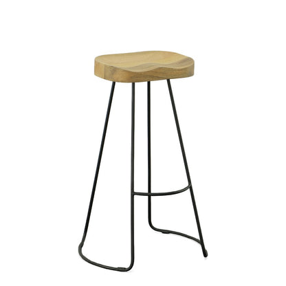 Set of Two 31" Natural And Black Solid Wood And Steel Backless Bar Height Bar Chairs HomeRoots