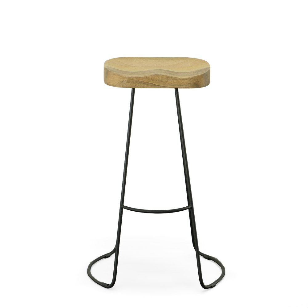 Set of Two 31" Natural and Black Solid Wood and Steel Backless Bar Height Bar Chairs HomeRoots
