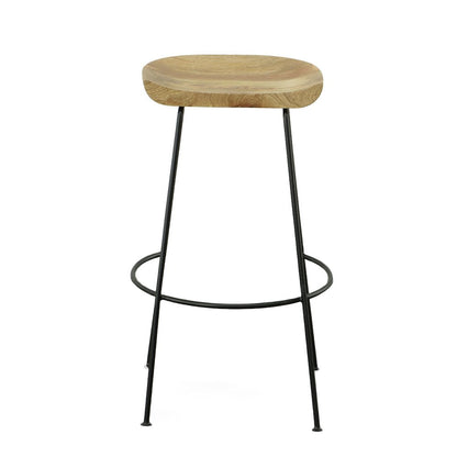 Set of Two 31" Natural And Black Solid Wood And Steel Backless Bar Height Bar Chairs HomeRoots