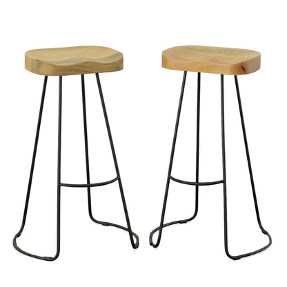 Set of Two 31" Natural and Black Solid Wood and Steel Backless Bar Height Bar Chairs HomeRoots