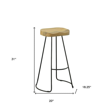 Set of Two 31" Natural And Black Solid Wood And Steel Backless Bar Height Bar Chairs HomeRoots