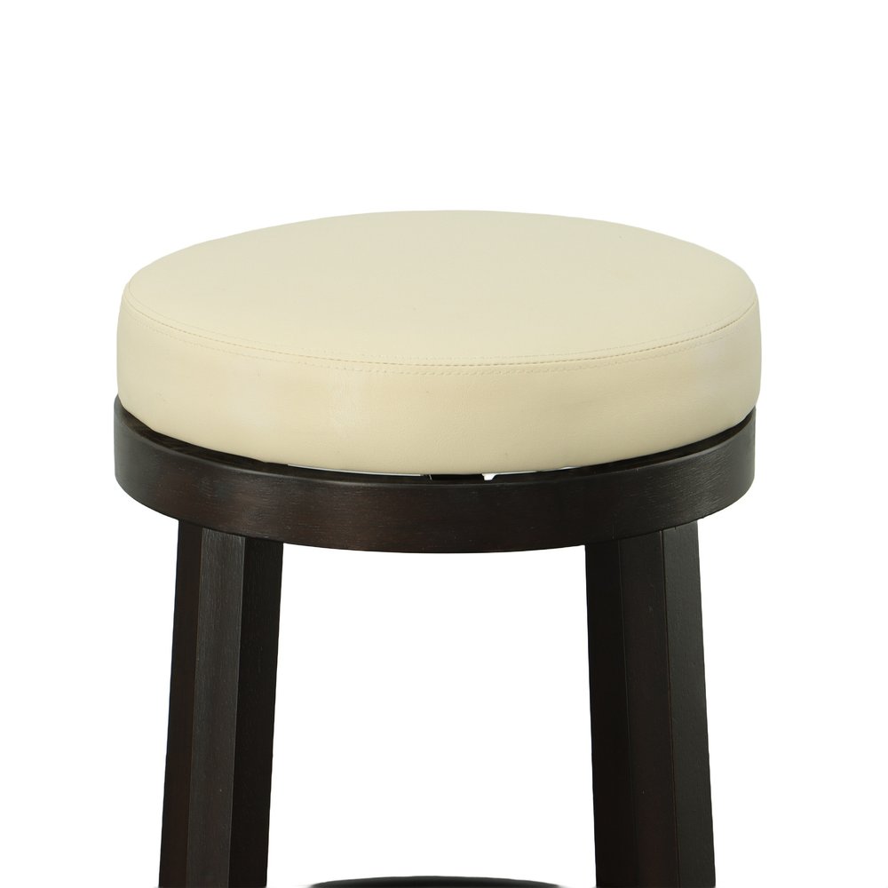 Set of Two 24" Cream And Espresso Solid Wood Backless Counter Height Swivel Bar Chairs HomeRoots