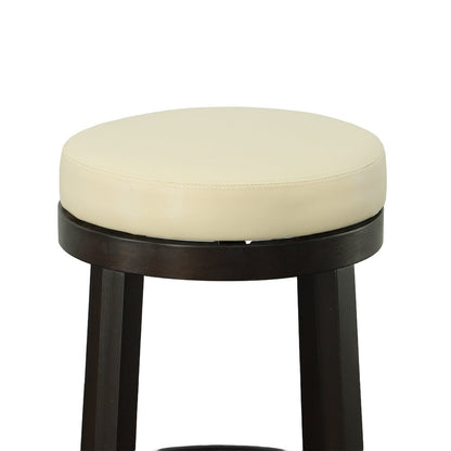 Set of Two 24" Cream And Espresso Solid Wood Backless Counter Height Swivel Bar Chairs HomeRoots