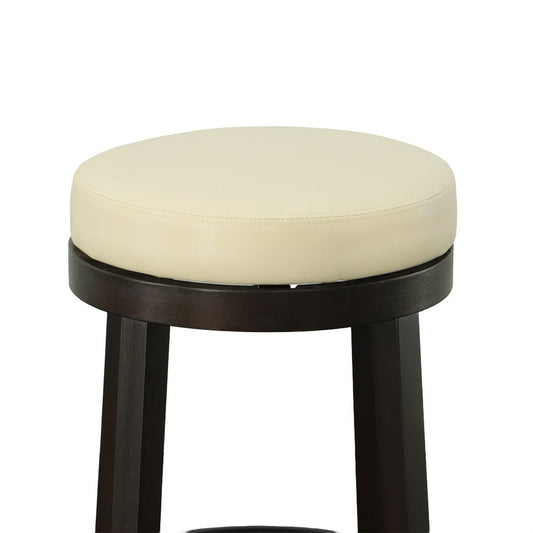 Set of Two 24" Cream And Espresso Solid Wood Backless Counter Height Swivel Bar Chairs HomeRoots