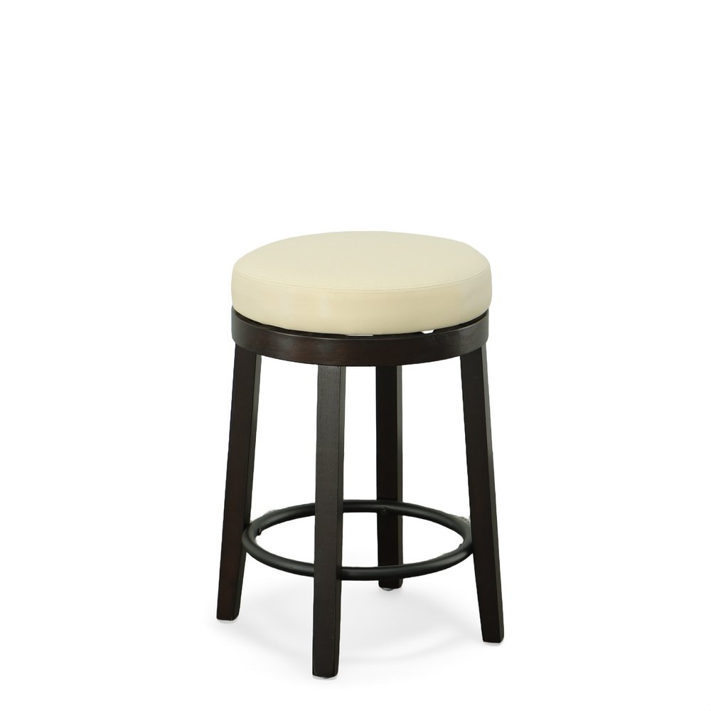 Set of Two 24" Cream And Espresso Solid Wood Backless Counter Height Swivel Bar Chairs HomeRoots
