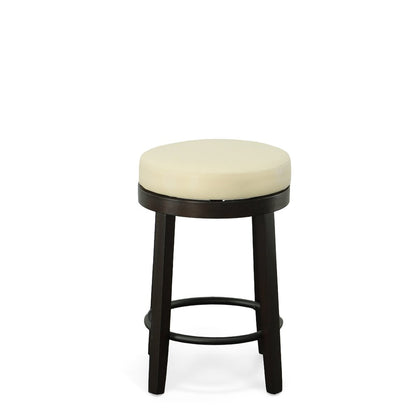 Set of Two 24" Cream And Espresso Solid Wood Backless Counter Height Swivel Bar Chairs HomeRoots