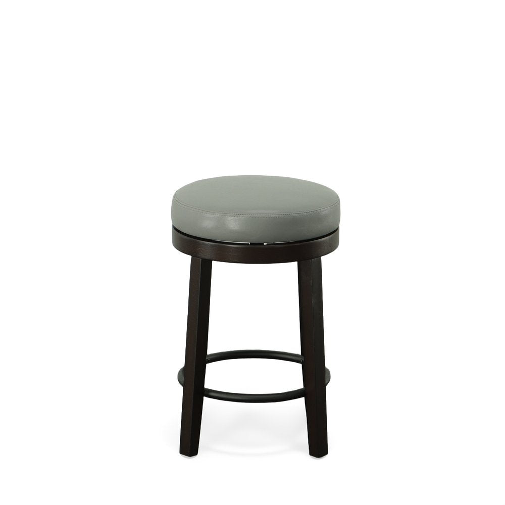 Set of Two 24" Gray And Espresso Faux Leather And Faux Leather And Solid Wood Backless Counter Height Swivel Bar Chairs HomeRoots