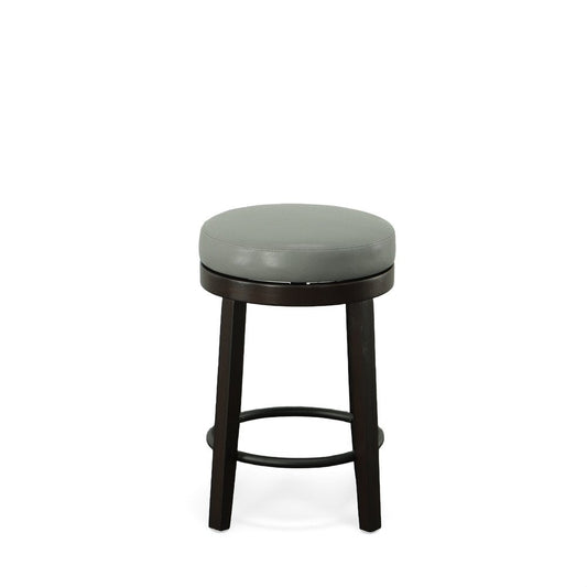 Set of Two 24" Gray And Espresso Faux Leather And Faux Leather And Solid Wood Backless Counter Height Swivel Bar Chairs HomeRoots